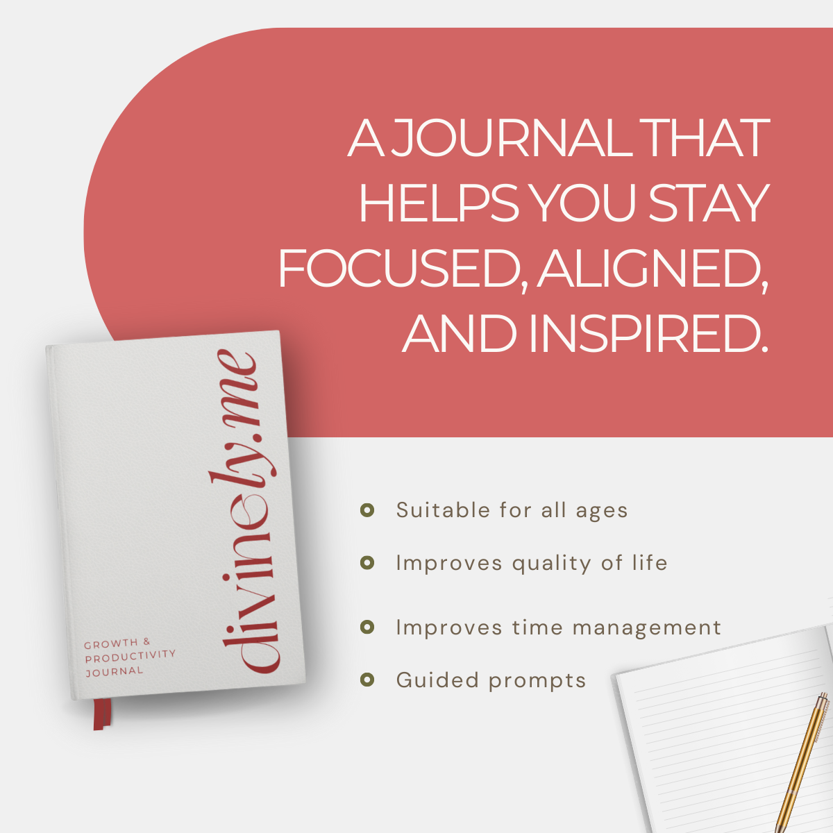 a journal that helps you stay focused, aligned and inspired the growth and productivity journal